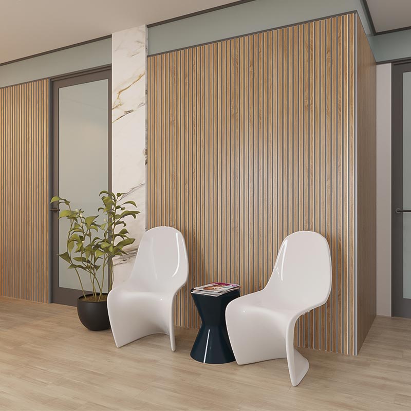 Oak - Grey Acoustic Slats Wall Panel 280 x 60 - DecorMania.eu